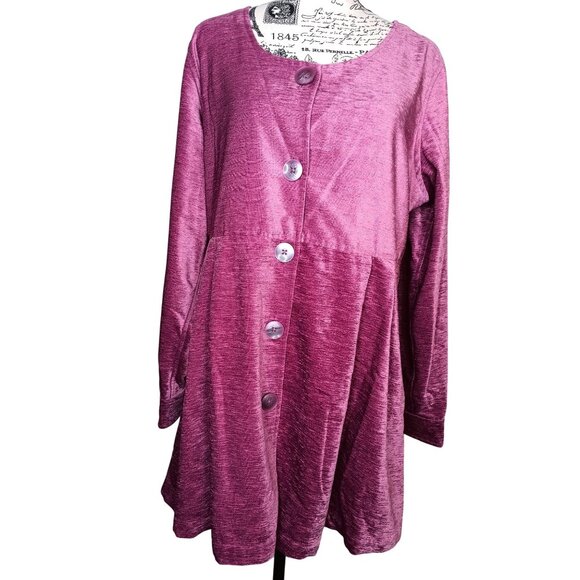 Soft Surroundings Large Fiona Fuchsia Pink Tunic Top Jacket Chenille Button - Picture 1 of 3